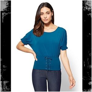 Blue Corset-Waist Blouse